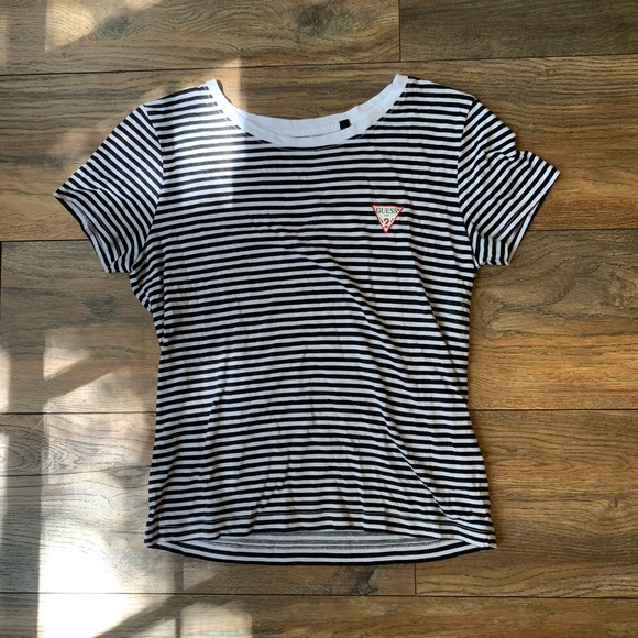 guess jeans black and white striped shirt